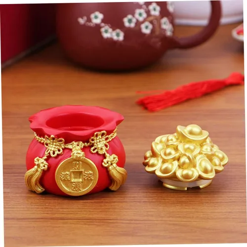 Miniatura 8 de LIFKOME 2 unids Lucky Money Bag Decoración Chino Tesoro Cuenca Bolsa de Dinero Estatua de Decoración de Pastel de Riqueza Como se muestra