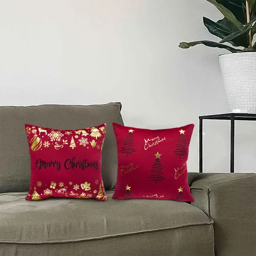 Miniatura 3 de TAJWE - Juego de 2 fundas de almohada decorativas de Navidad, 45 x 45 cm, Merry Christmas, rojo y dorado, decoraciones de invierno, árboles
