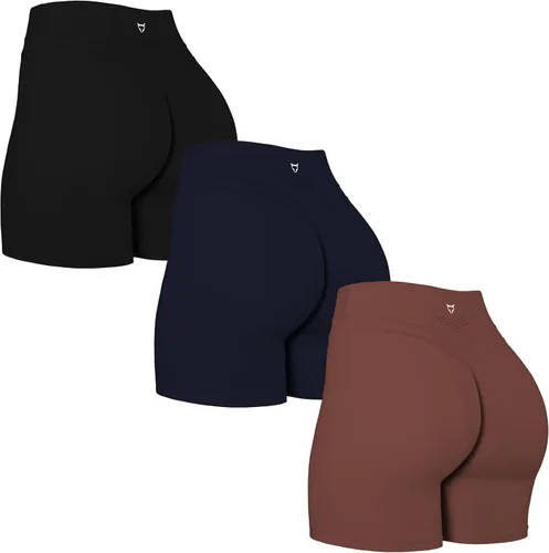 TomTiger - Pantalones cortos para yoga de mujer con control de abdomen, cintura alta malla tipo ciclista para entrenamiento que levantan los glúteos