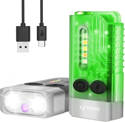 Miniatura 7 de BORUIT V7 - Mini linterna LED de altos lúmenes, pequeña y potente linterna flash EDC de llavero con luz UV roja, linternas de bolsillo recargables