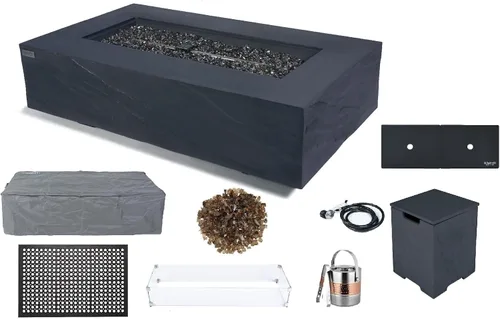 Miniatura 40 de Elementi+ Mesa de Fuego de Gas Colorado de Hormigón Fundido de 56" Rectangular, Hoguera al Aire Libre con Ignición Electrónica Incluye Cubierta