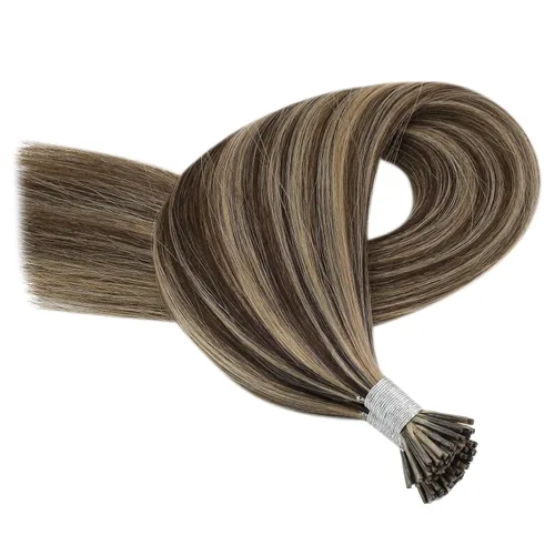 Miniatura 8 de YoungSee Itip - Extensiones de cabello humano con punta en I, color marrón, extensiones de cabello humano con punta en I, con mechas marrón oscuro