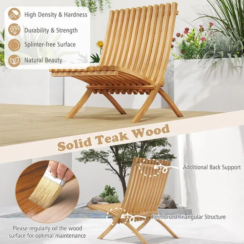 Miniatura 9 de Tangkula Silla plegable de madera de teca, silla de bistró para exteriores sin montaje con asiento y respaldo de rejillas, silla de hoguera