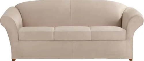 Miniatura 7 de SURE FIT funda para silla con alas y cojín en T de gamuza suave, de una pieza, ajuste relajado, poliéster, lavable a máquina, color chocolate