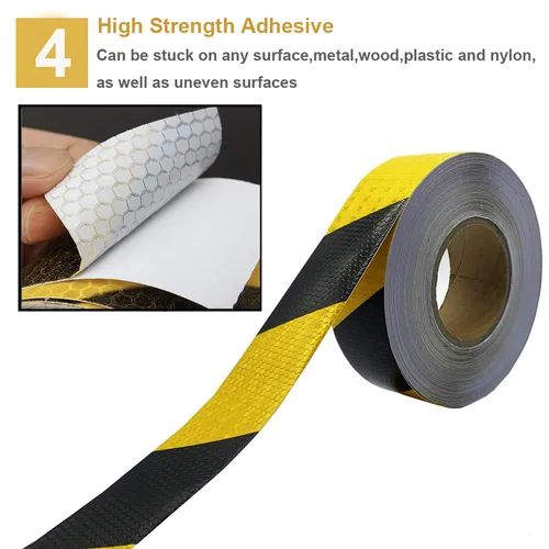 Miniatura 4 de Rollo de cinta de seguridad reflectante impermeable de 2 pulgadas x 150 pies, cinta de marcado de piso a rayas amarillas y negras, cinta de Amarillo