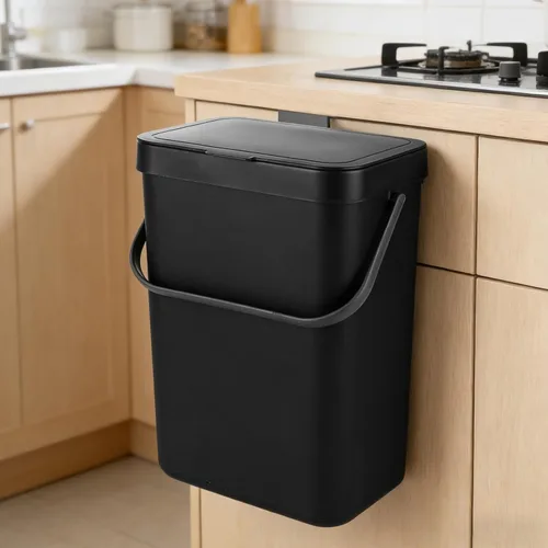 WOPPLXY Bote de basura colgante con tapa, 3.2 galones con tapa, cubo de basura colgante de pared para armario, debajo del fregadero, baño,