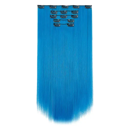 Miniatura 30 de Extensiones de cabello negro lacio, 2 juegos de extensiones de cabello con clip para mujeres, Halloween, 5 piezas de 22 pulgadas, piezas de cabello