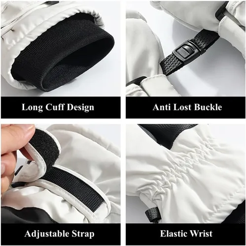 Miniatura 5 de JJZS Guantes de nieve de esquí de invierno para hombres, mujeres, jóvenes Guantes de calentamiento de manos impermeables para pantalla táctil