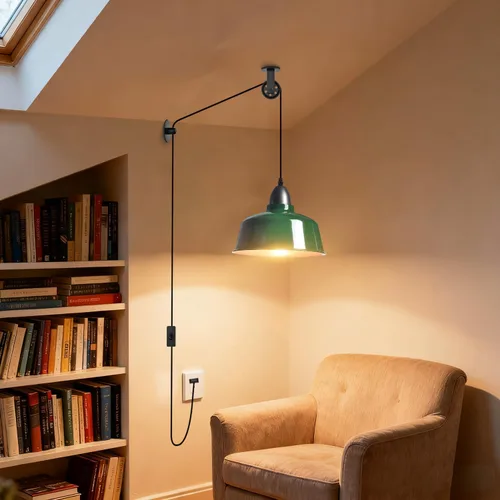 Miniatura 4 de Lámpara Colgante Enchufable, Luces Colgantes de Granja Verdes con Cable Enchufable, Lámpara Colgante de Polea, Accesorio de Luces Colgantes