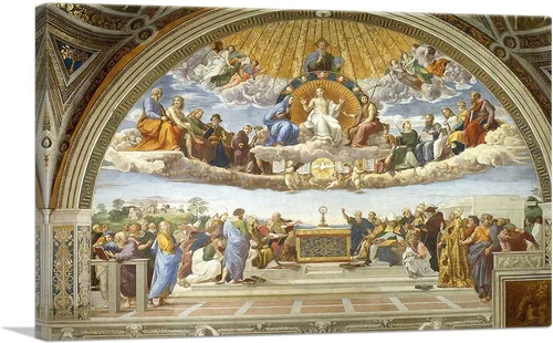 ARTCANVAS Rafael 1510 - Póster de la disputación del Sacramento 1510, pintura enmarcada estirada, póster giclée, decoración de pared, 12 x 8