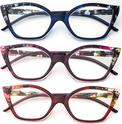 Miniatura 10 de DXYXYO Gafas de lectura de ojo de gato para mujer, paquete de 3 unidades, anti luz azul, para lectura de computadora, estilo retro con bisagra