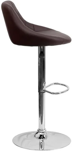 Miniatura 5 de Pemberly Row Quilted Bucket Seat Adjustable Bar Stool, Brown Vinyl Upholstery, Chrome Base with Footrest, Swivel Counter to Bar Height Stool for