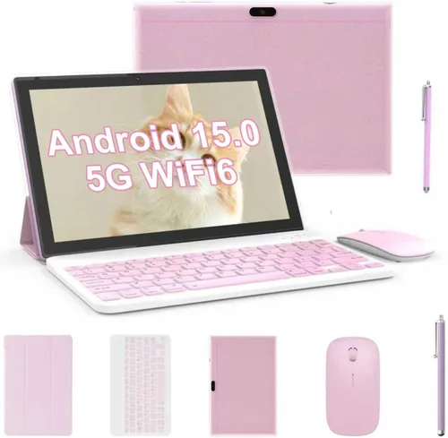 Miniatura 7 de Tableta 2 en 1, tabletas de 10 pulgadas Android 14, set de tableta con teclado, estuche, ratón, lápiz capacitivo, 8GB+64GB/1TB de expansión