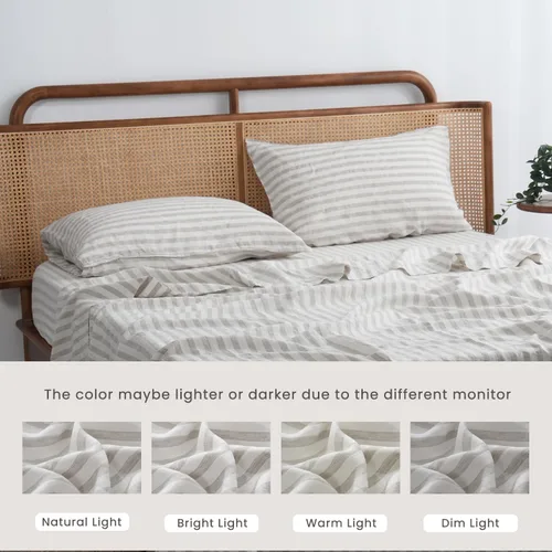Miniatura 6 de S VICTORY SYMBOL Juego de 2 fundas de almohada de lino 100% a rayas, hilo de lino orgánico natural francés teñido en beige a rayas, King 20"x40