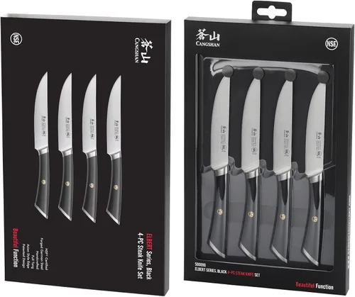 Miniatura 7 de Cangshan ELBERT Series - Juego de cuchillos para carne de acero alemán forjado de 4 piezas (negro)