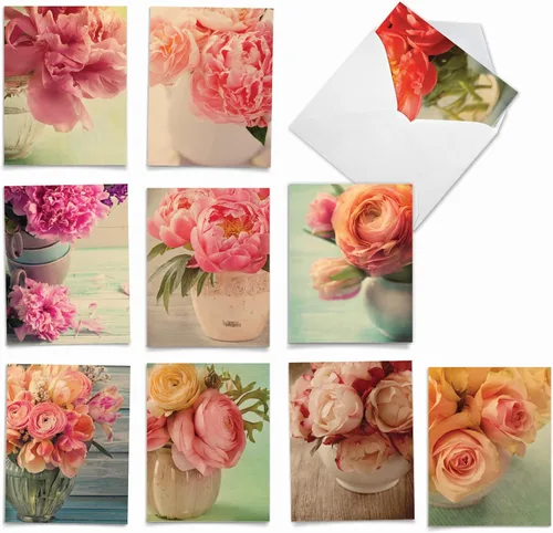 The Best Card Company - 10 tarjetas de notas en blanco con flores (4 x 5.12 pulgadas) - Tarjetas de notas florales, surtido en caja para todas las