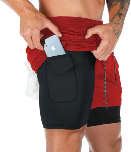 Surenow - Pantalones cortos de correr para hombre, pantalones cortos 2 en 1 para entrenamiento, de 7 pulgadas, para yoga, deportes al aire libre y