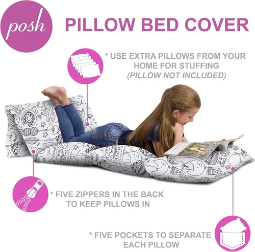 Miniatura 2 de Funda de almohada para el suelo para niños - Fundas premium para almohadas y cojines Lienzo - Colorear Tela Criaturas Divertidas