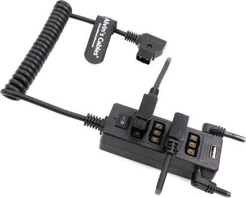 Alvin's Cables Cable divisor D-tap con interruptor de alimentación macho DTap a 4 hembra D Tap 2 DC USB para batería de montaje en V para cámara