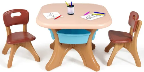 Costzon, juego de mesa y 2 sillas para niños, para arte con cubos de almacenamiento desmontables, fuerte capacidad de carga, livianos, muebles de