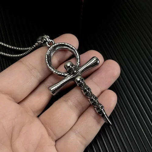 Miniatura 4 de Collar de cruz, Ankh, oración de serenidad, calavera, collar con colgante de cruz celta para hombres y mujeres, joyería cristiana, potente