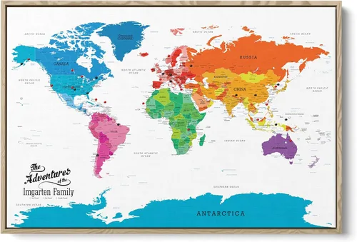 Miniatura 10 de Póster personalizado en lienzo enrollado con mapa del mundo, arte de pared grande de 24 x 36 pulgadas, póster de mapa del mundo colorido, decoración