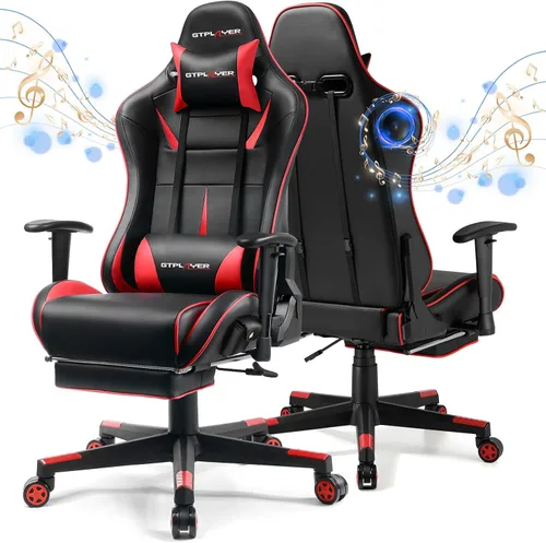 Miniatura 10 de GTPLAYER Silla de juegos con altavoces, sillas de videojuegos con reposapiés para adultos, silla reclinable ergonómica para computadora de PC