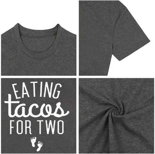 Miniatura 6 de Eating Tacos for Two Maternity Shirt Cute Graphic Letter Print T-Shirt Pregnancy Announcement Short Sleeve Tees Tops