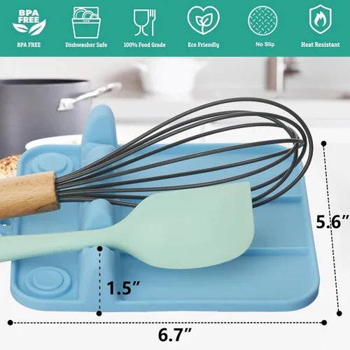 Miniatura 3 de Soporte para cucharas, soporte de cuchara de silicona para estufa con almohadilla de goteo, adecuado para múltiples utensilios de cocina, soporte