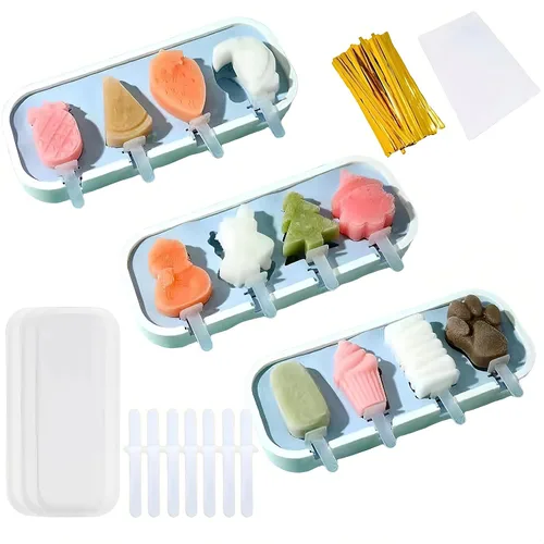 Miniatura 7 de Juego de 3 moldes para paletas, 4 piezas, moldes para hacer helados, accesorios de cocina congelados, fácil liberación, leche materna, reutilizable