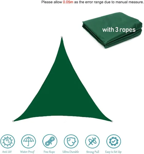 Miniatura 5 de Toldo triangular verde con bloqueo UV, impermeable, para patio, jardín, exterior, patio, 6.56 x 6.56 x 6.56 pies x 6.56 pies