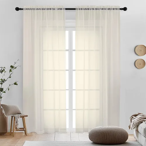 Miniatura 74 de OVZME - Cortinas traslúcidas blancas de 45 pulgadas de largo, 2 paneles, cortinas de gasa con bolsillo para barra para ventanas pequeñas, cada una