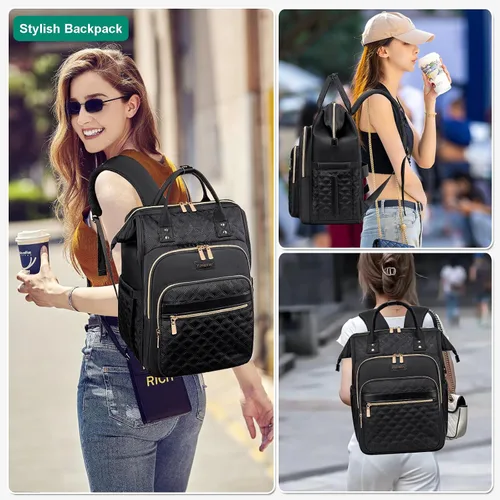 Miniatura 7 de Mochila de almuerzo, mochila para laptop de 15.6 pulgadas para mujeres, enfermeras, profesores, mochila de trabajo con lonchera aislada, Negro