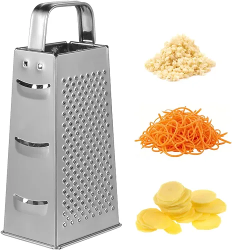 MAGICLULU Rallador de queso de caja de 8 pulgadas con asa, cortador de verduras de 4 lados de acero inoxidable resistente, triturador y rallador,
