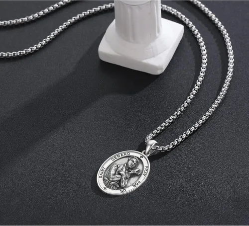 Miniatura 452 de Collar de plata de ley 925 con medalla de San Patrón, colgante de protección católica, amuleto, joyería religiosa para hombres y mujeres