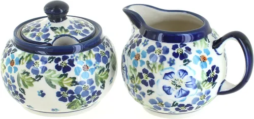 Miniatura 10 de Set de crema y azúcar de ballina de cerámica polaca Blue Rose