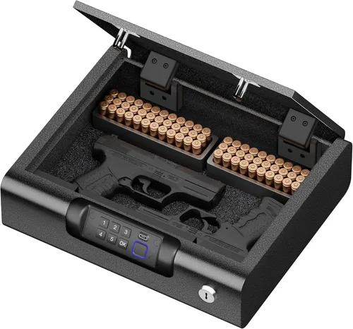 Miniatura 9 de Caja fuerte biométrica BILLCONCH para pistolas con 3 formas de desbloqueo por huellas dactilares, clave PIN digital y llave, caja fuerte para armas