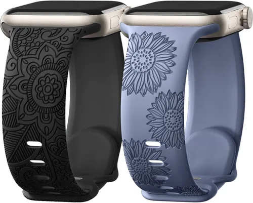 Miniatura 21 de Odbeai Correa deportiva de silicona suave con grabado floral compatible con Apple Watch de 1.496 pulgadas, 1.575 pulgadas, 1.614 pulgadas, 1.654