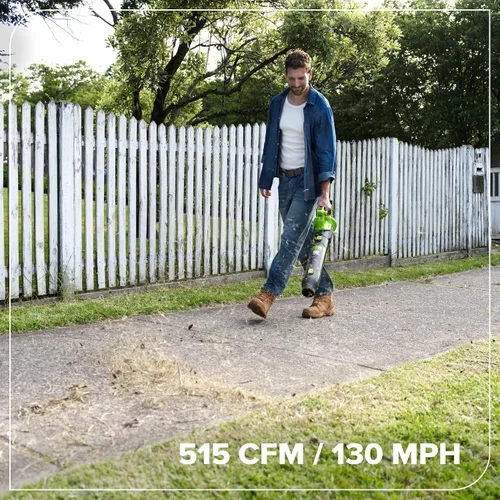 Miniatura 8 de Greenworks Soplador de hojas axial sin escobillas de 24 V (515 CFM/130 MPH), volumen de aire extremo para hojas húmedas, residuos pesados y limpieza