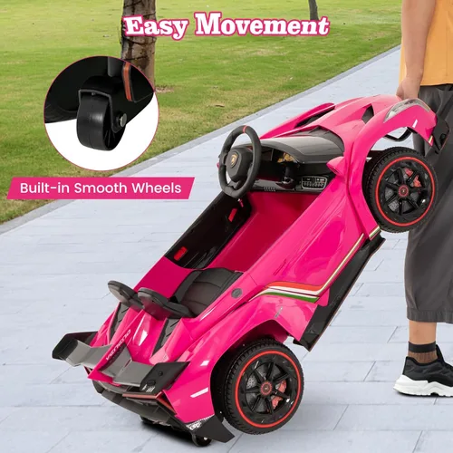 Miniatura 4 de Costzon - Automóvil de paseo rosa Lamborghini para niños, vehículo eléctrico con licencia de 12 V con tracción en las cuatro ruedas, control remoto