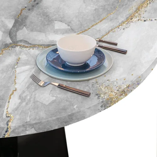 Miniatura 6 de cfpolar Mantel redondo de mármol con borde elástico, mantel lavable de mármol blanco moderno, mantel lavable de poliéster para cocina, comedor