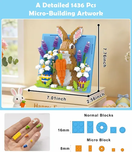 Miniatura 4 de Micro bloques de construcción 3D Pixel Wall Art Decor - Kit creativo de conejito para adultos y adolescentes, pasatiempo para aliviar el estrés, Azul
