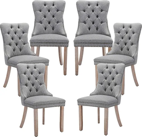 Miniatura 24 de LKTART Juego de 2 sillas de comedor de terciopelo, sillas de comedor copetudas con ribete de anillo de clavo, silla de comedor tapizada con patas