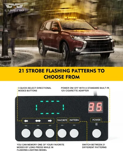 Miniatura 4 de LUMENIX Barra de luz estroboscópica de emergencia para techo con 72 luces LED con panel de control, base magnética, advertencia intermitente, barra