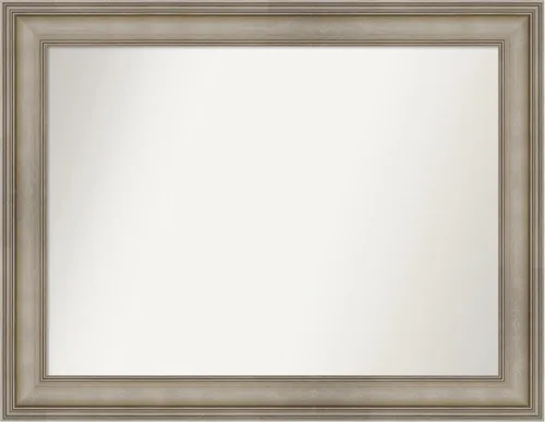Miniatura 400 de Amanti Art Espejo de baño plateado para sobre el fregadero, 26 x 26 pulgadas, espejo cuadrado de plata antigua, marco de madera tradicional mediano