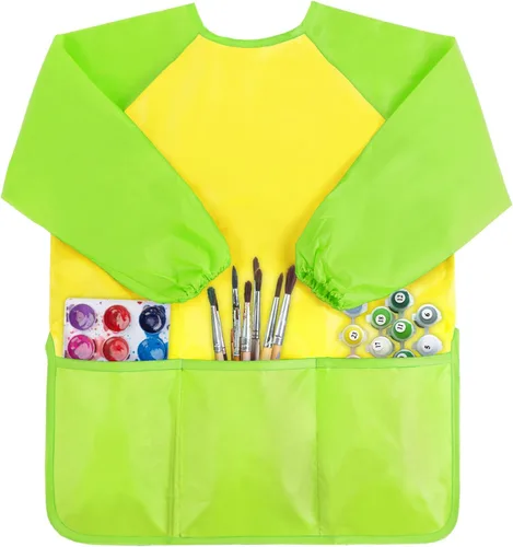 Miniatura 13 de Kopokita - Delantal impermeable para niños artistas, de manga larga, con 3 bolsillos, para niños pequeños y artistas