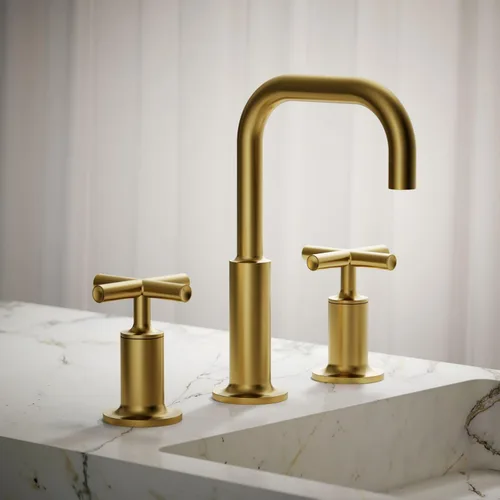 Miniatura 2 de KOHLER K-14406-3-2MB Purist - Grifo para lavabo de baño, 3 agujeros con asas cruzadas bajas, 1.2 GPM, latón moderno cepillado vibrante Latón