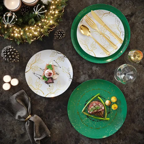 Miniatura 6 de Trendables Platos de Navidad desechables 100 piezas de vajilla navideña, juego de platos de plástico de Navidad incluye: 20 platos llanos de 10