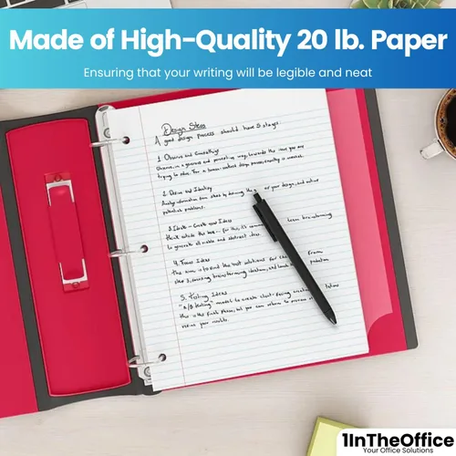 Miniatura 5 de 1InTheOffice Papel de relleno con rayas universitarias, hojas sueltas, 8.5 x 11 pulgadas, 3 agujeros perforados, blanco, 800 hojas - Papel rayado a