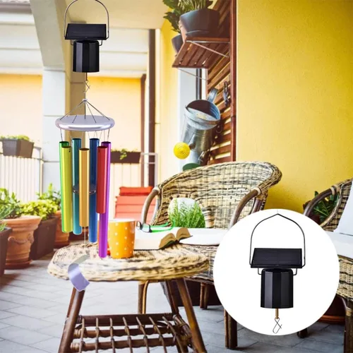 Miniatura 6 de Motor solar con gancho, motor giratorio de viento alimentado por energía solar, no requiere baterías, campanillas de viento ecológicas, adorno